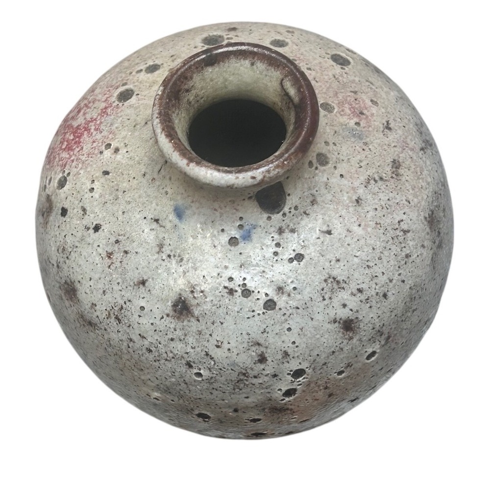 Studio Pottery Crater Glaze Bud Vase Signed Artisan Volcanic Ceramic Tan Brown4" - Picture 9 of 9